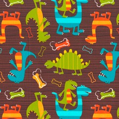 Precioso estampado infantil de dinosaruios en color tierra. Destacan el color marron, naranja y verde. Tejido 100% algodón. Uno de los estampados favoritos de nuestros clientes
