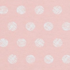 Dibujos de bolas de algodon en color blanso sobre fondo rosa empolvado. Este tejido es una loneta muy suave con un 80% de algodón. Este estampado es genial para bolsos, fundas, sacos, capotas, ect.