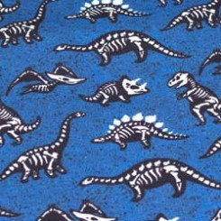 Preciosa tela en azul cobalto con dibujos de esqueletos de pequeños dinosaurios. Este estampado queda espectacular en bolsos, capotas, cubrecapazos, ect.